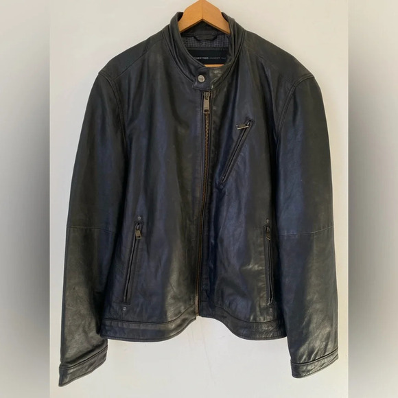 Marc New York Andrew Marc Leather Jacket Men’s Large Heavy Distressed Moto Black - Picture 1 of 14